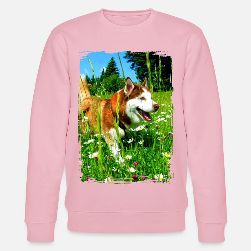 Husky dans un champ de fleurs - Sweat bio CHANGER Stanley/Stella Unisexe - rose pâle