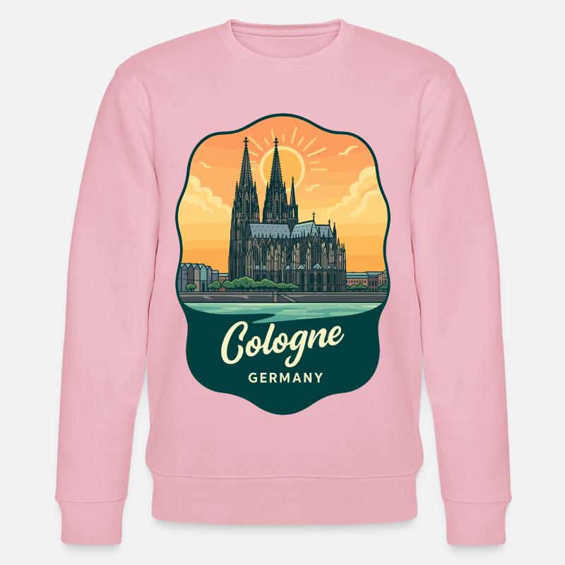 Kölner Dom, Retro-Sonnenuntergangsabzeichen - Stanley/Stella Unisex Bio-Sweatshirt CHANGER  - Hellrosa