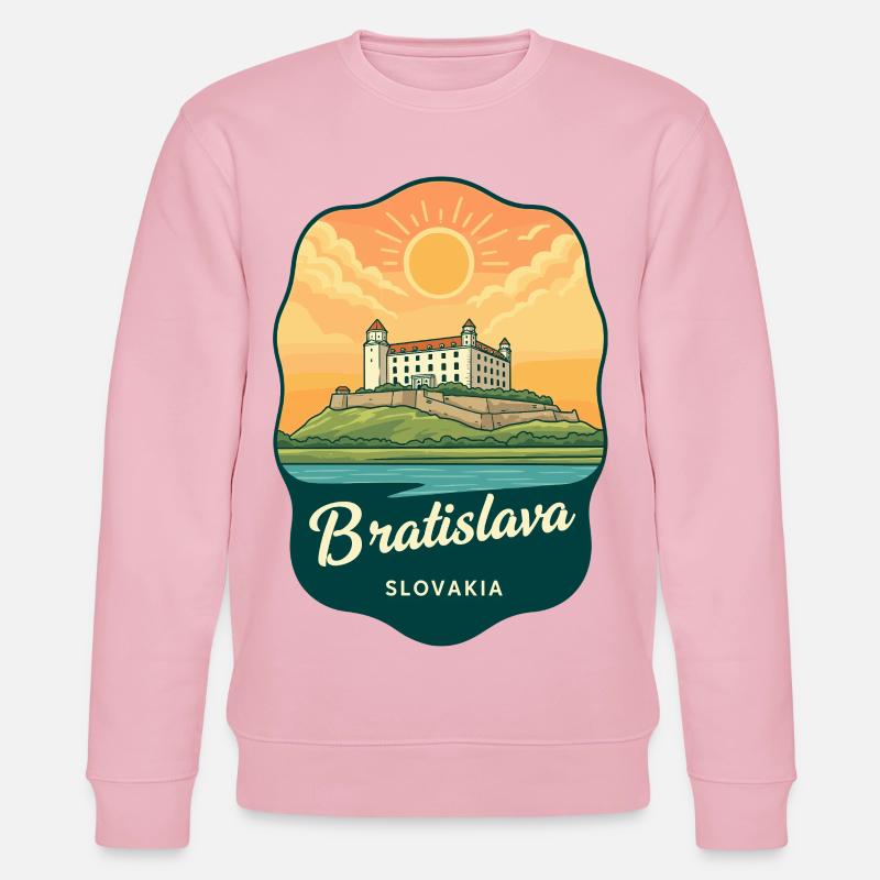 Bratislava-Schloss Retro Sonnenuntergangs-Reiseabzeichen - Stanley/Stella Unisex Bio-Sweatshirt CHANGER  - Hellrosa