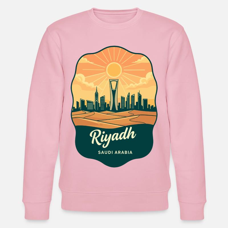 Riyadh Kingdom Centre Retro Sonnenuntergangs-Reiseabzeichen - Stanley/Stella Unisex Bio-Sweatshirt CHANGER - Hellrosa