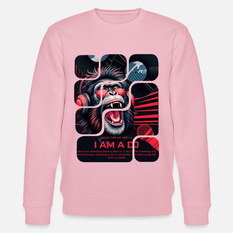 Singe DJ avec casque design néon - Sweat bio CHANGER Stanley/Stella Unisexe - rose pâle