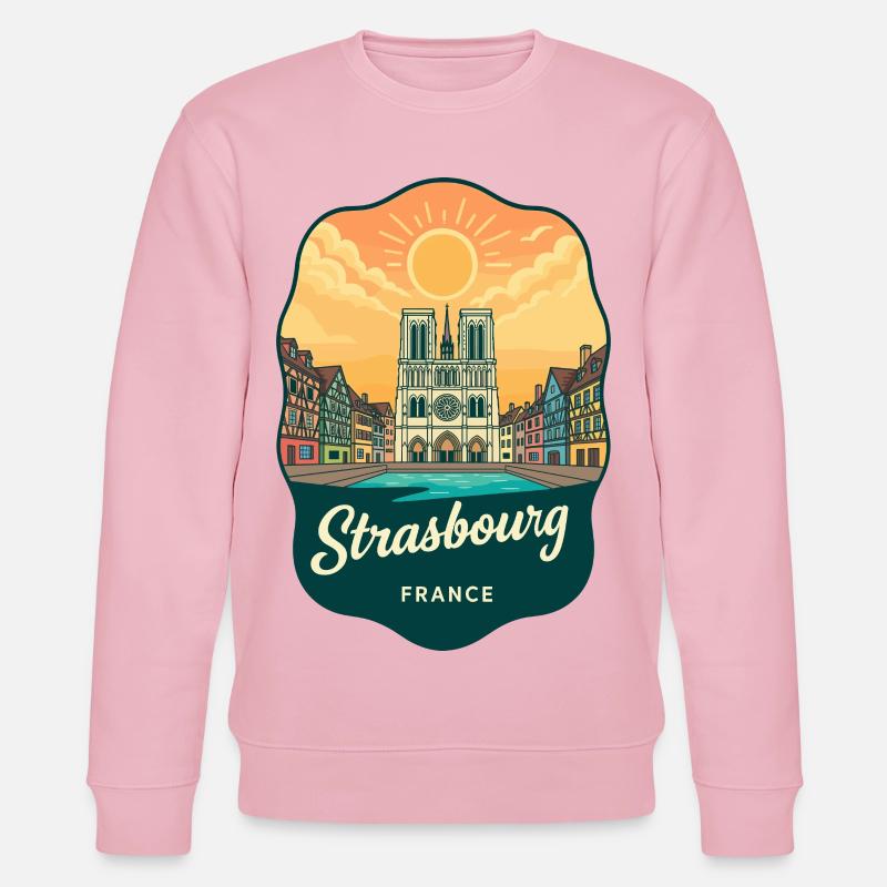 Straßburger Kathedral Retro-Sonnenuntergangsabzeichen - Stanley/Stella Unisex Bio-Sweatshirt CHANGER  - Hellrosa