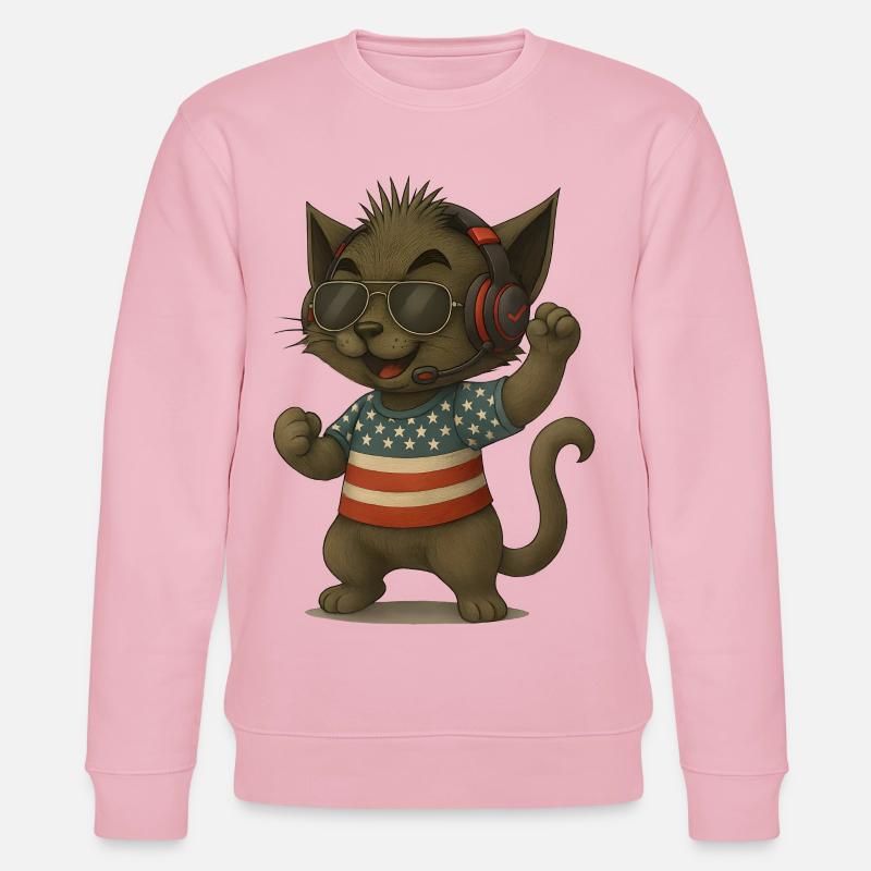 Katzen DJ im Americana-Look - Stanley/Stella Unisex Bio-Sweatshirt CHANGER  - Hellrosa