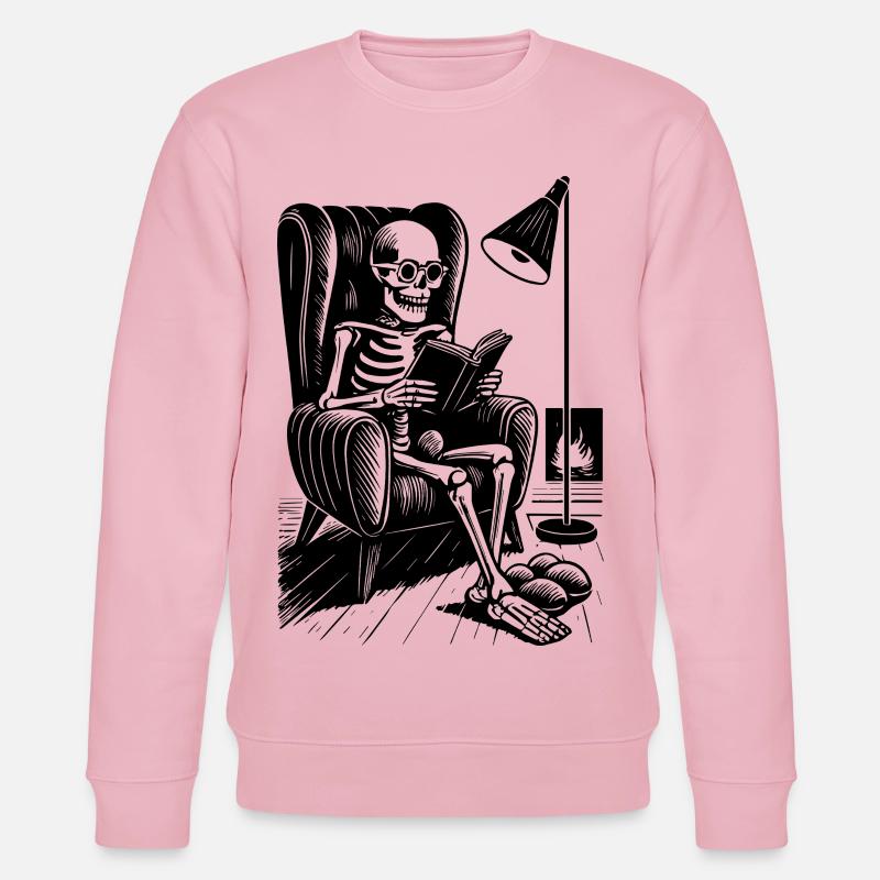 Lesendes Skelett im Lesesessel - Stanley/Stella Unisex Bio-Sweatshirt CHANGER  - Hellrosa