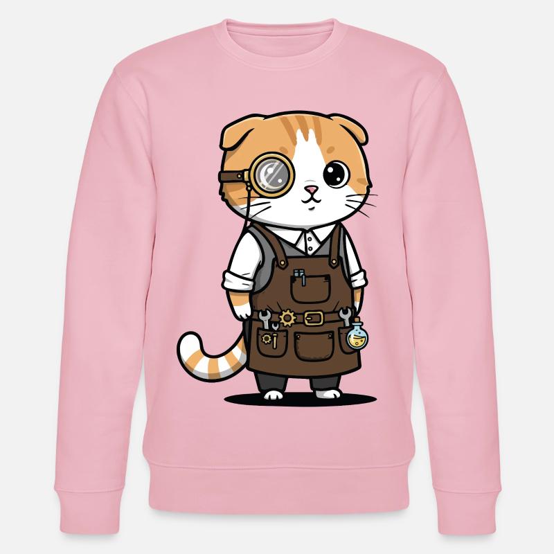 Scottish Fold Steampunk-Monokel-Erfinderkatze - Stanley/Stella Unisex Bio-Sweatshirt CHANGER  - Hellrosa