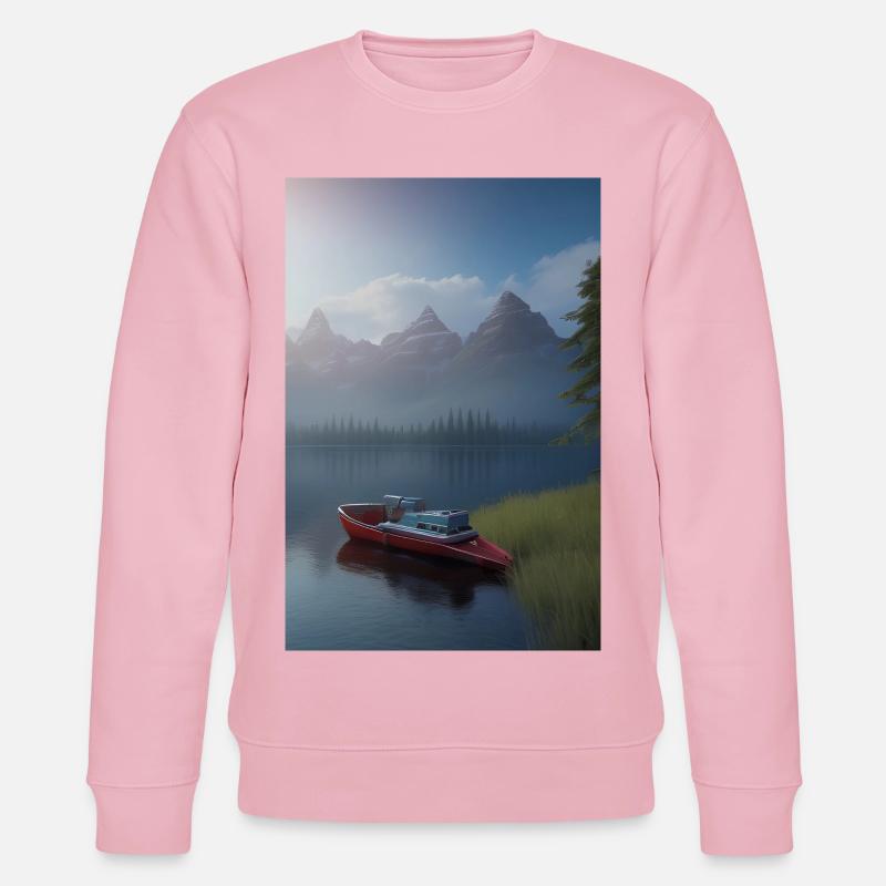 Landschaft mit See, Boot und Berge - Stanley/Stella Unisex Bio-Sweatshirt CHANGER  - Hellrosa