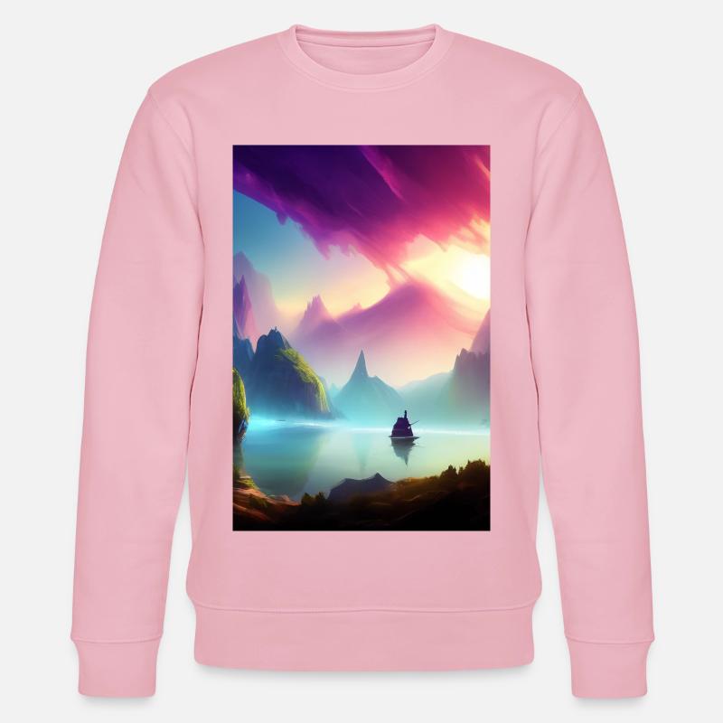 Landschaft mit See, Boot und Berge - Stanley/Stella Unisex Bio-Sweatshirt CHANGER  - Hellrosa