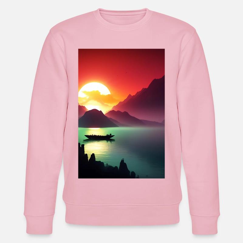Landschaft mit See, Boot und Berge - Stanley/Stella Unisex Bio-Sweatshirt CHANGER  - Hellrosa