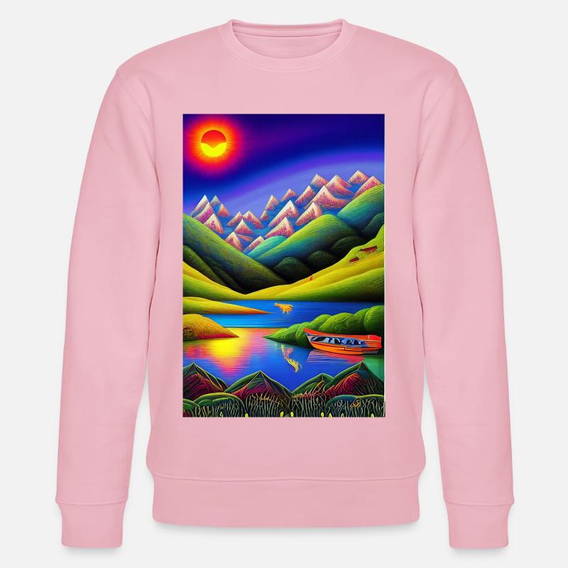 Landschaft mit See, Boot und Berge - Stanley/Stella Unisex Bio-Sweatshirt CHANGER  - Hellrosa