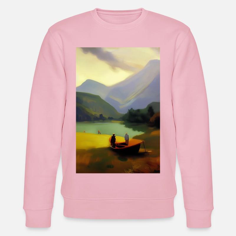Landschaft mit See, Boot und Berge - Stanley/Stella Unisex Bio-Sweatshirt CHANGER  - Hellrosa