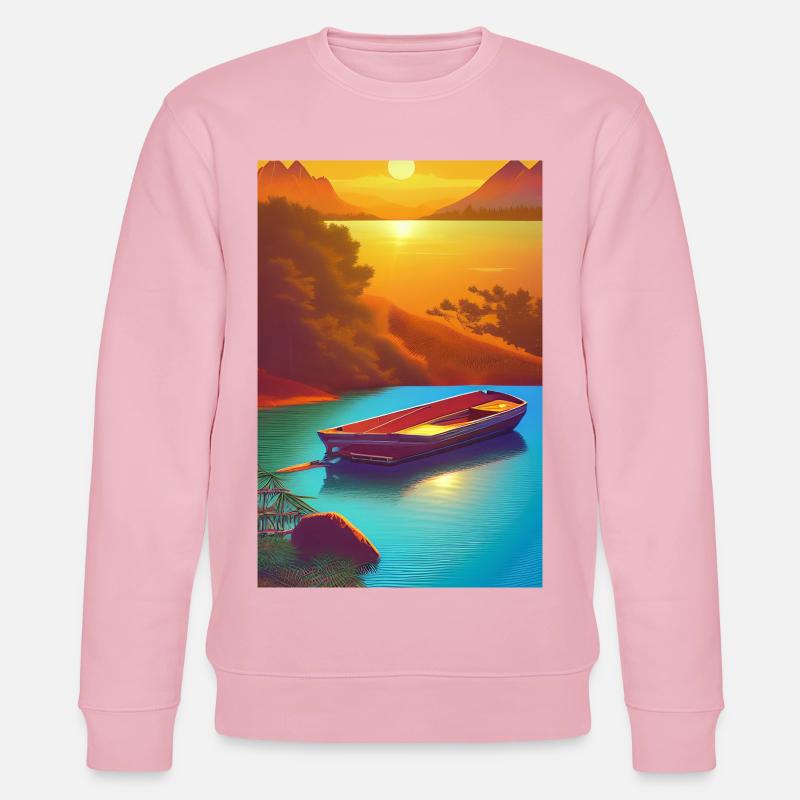 Landschaft mit See, Boot und Berge - Stanley/Stella Unisex Bio-Sweatshirt CHANGER  - Hellrosa