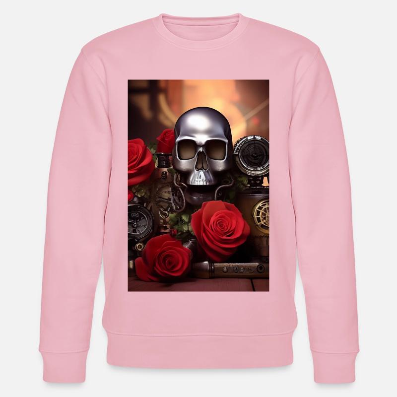 Crâne en métal avec roses - Sweat bio CHANGER Stanley/Stella Unisexe - rose pâle