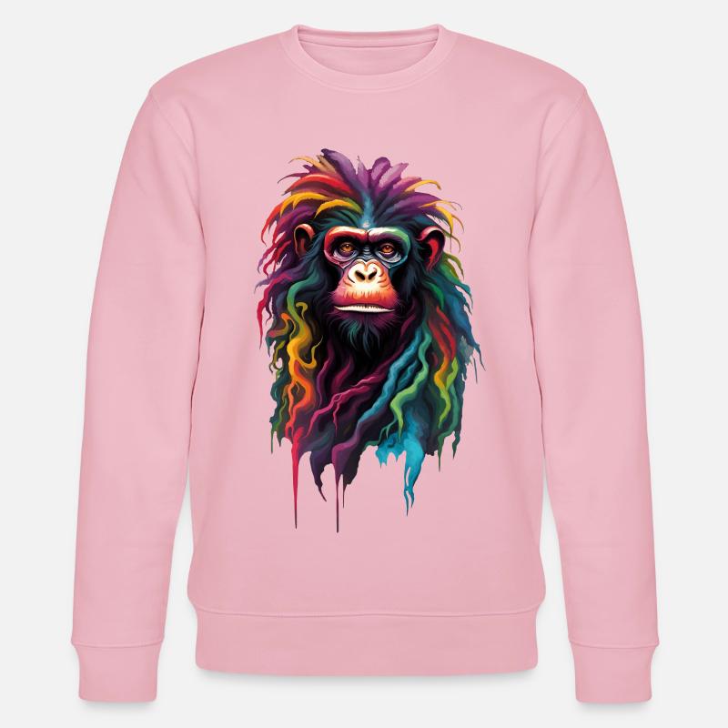 Porträt Rasta Affe Bunte Dreads - Stanley/Stella Unisex Bio-Sweatshirt CHANGER - Hellrosa
