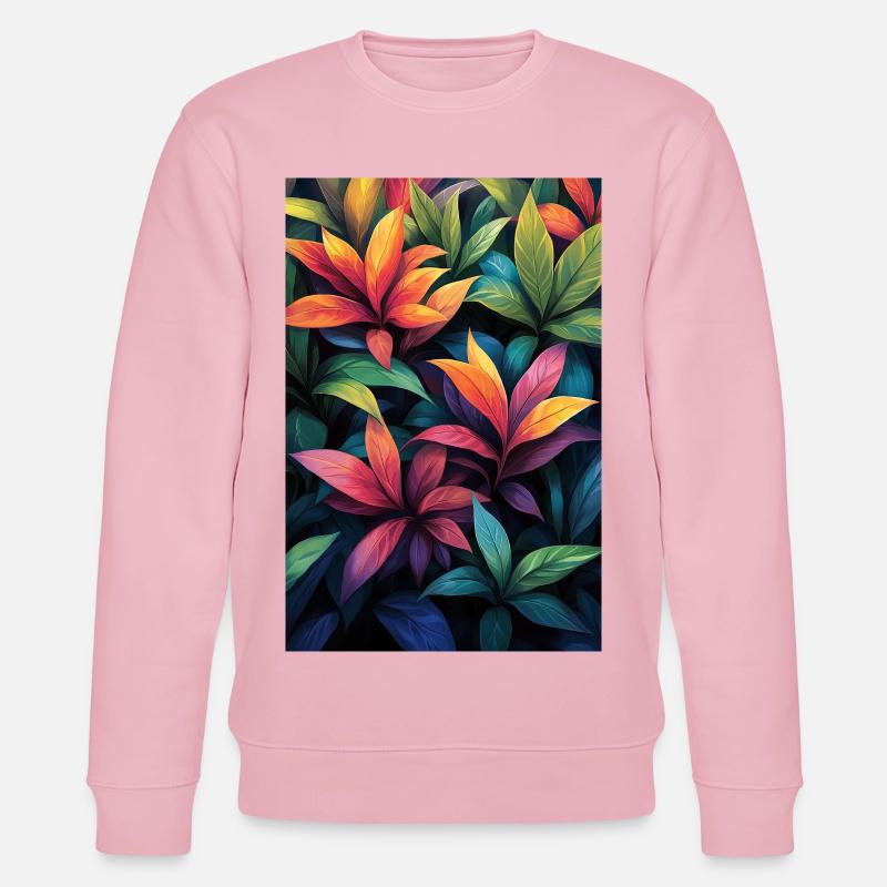 Neon Tropical Leaves Pattern - Stanley/Stella CHANGER Unisex Organic Sweatshirt - cotton pink