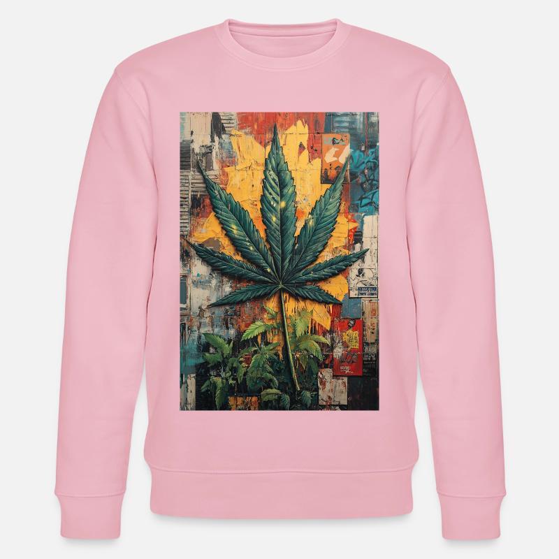 Graffiti Hemp Leaf Wall Art - Stanley/Stella CHANGER Unisex Organic Sweatshirt - cotton pink