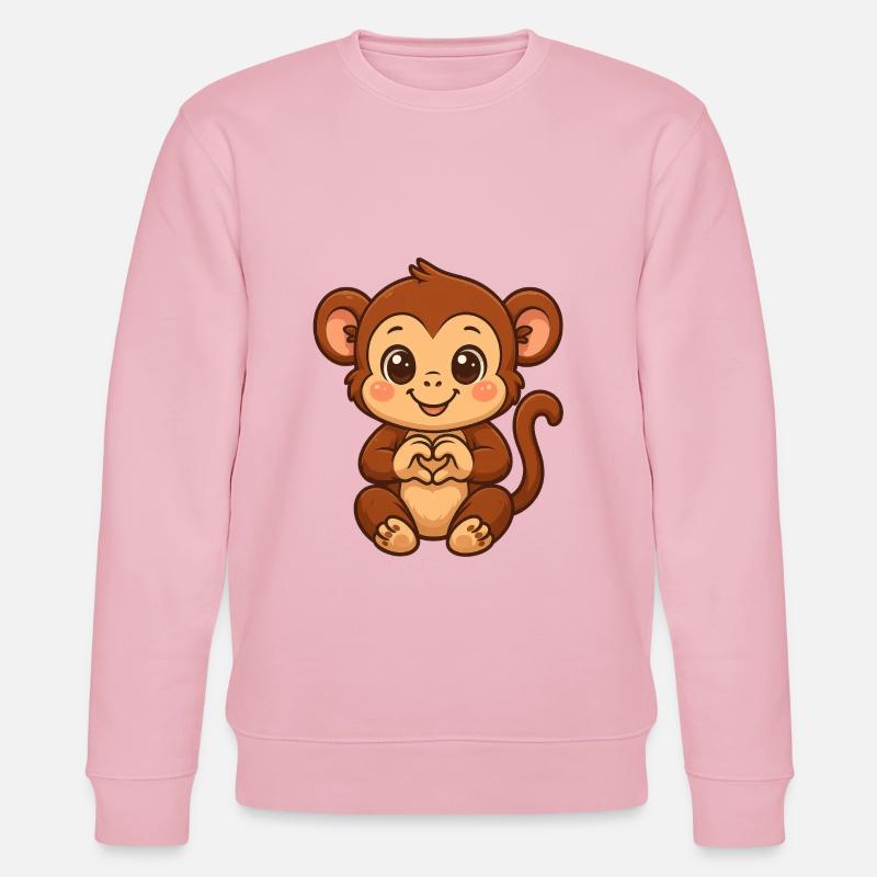 Süßer Affe mit Herzhänden - Stanley/Stella Unisex Bio-Sweatshirt CHANGER  - Hellrosa