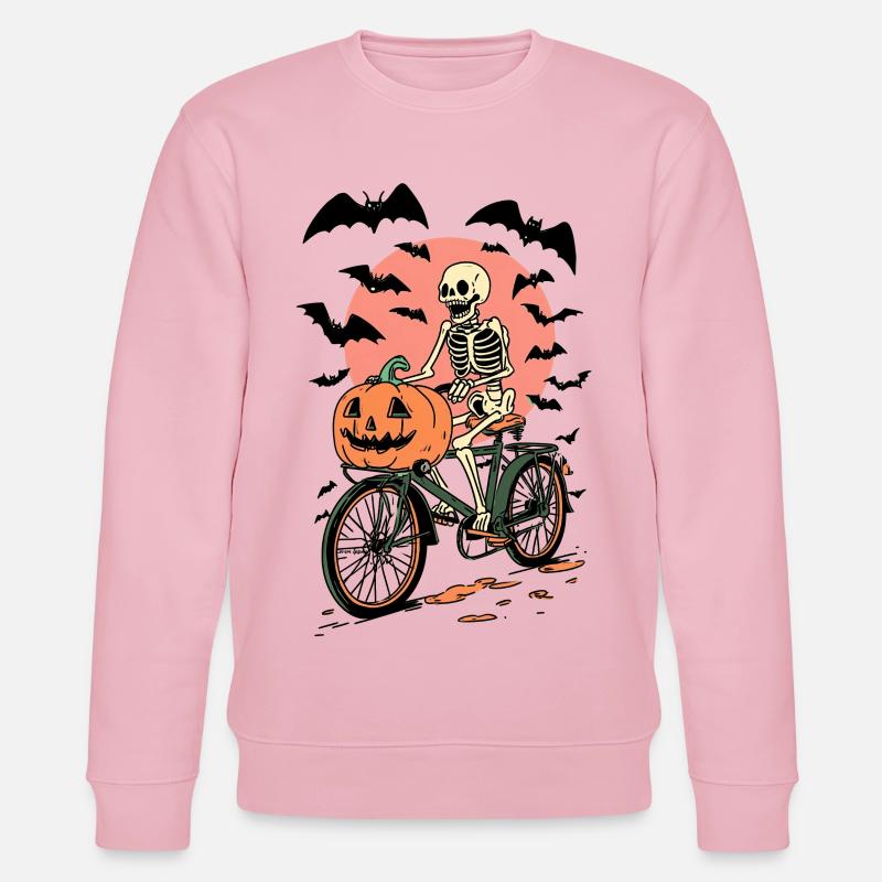 Skeleton on Bicycle with Pumpkin - Stanley/Stella CHANGER Unisex Organic Sweatshirt - cotton pink