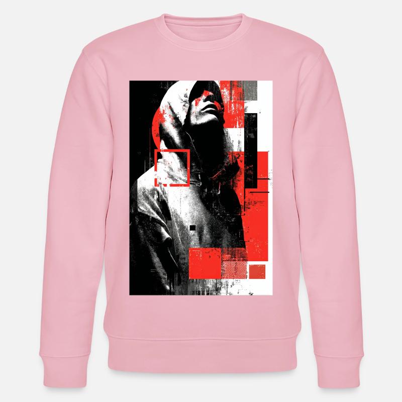 Glitchgesicht im Rotglanz - Stanley/Stella Unisex Bio-Sweatshirt CHANGER  - Hellrosa