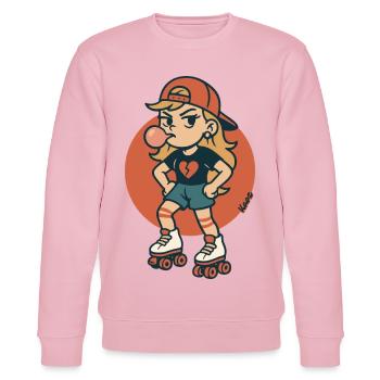 Rollschuh Mädchen mit Kaugummi - Stanley/Stella Unisex Bio-Sweatshirt CHANGER  - Hellrosa - Vorne - Jaron (178cm) & Liana (172cm)