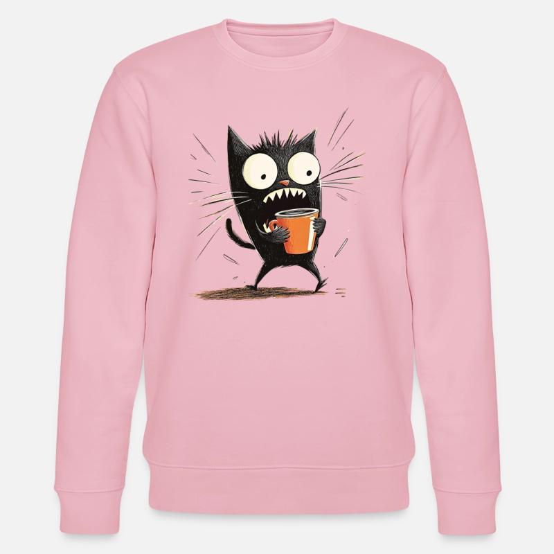Geschockte Katze mit Kaffee - Cartoon-Stil - Stanley/Stella Unisex Bio-Sweatshirt CHANGER  - Hellrosa