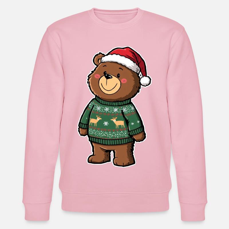 Niedlicher Bär mit Weihnachtspullover - Stanley/Stella Unisex Bio-Sweatshirt CHANGER  - Hellrosa