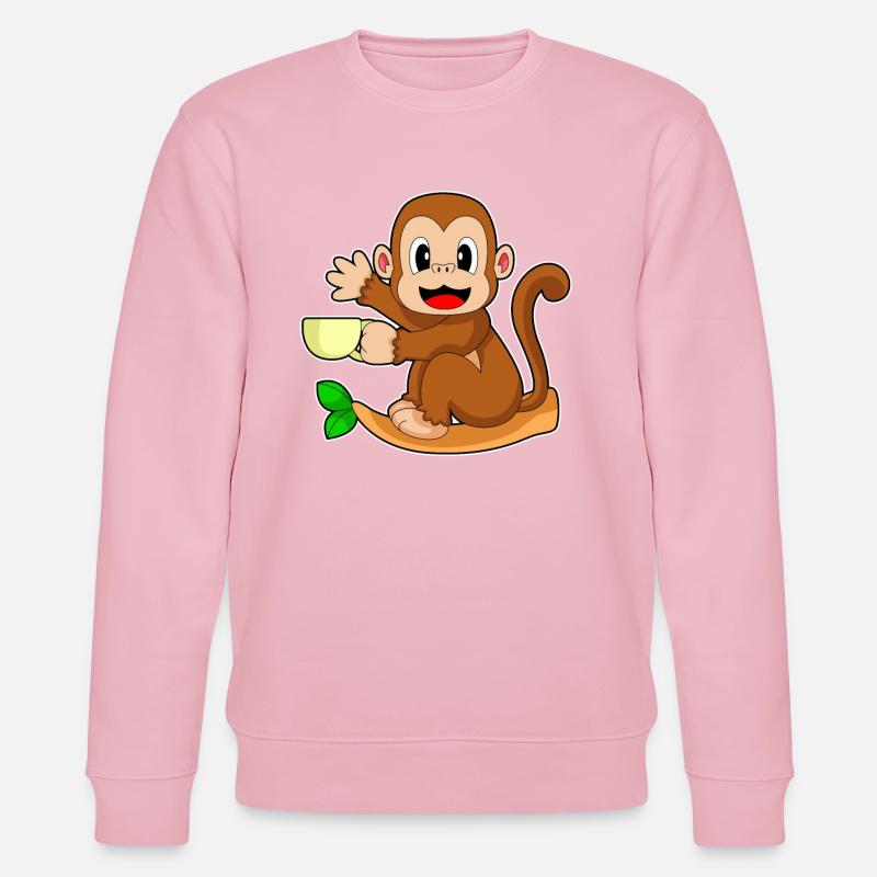 Monkey Coffee Mug - Stanley/Stella CHANGER Unisex Organic Sweatshirt - cotton pink