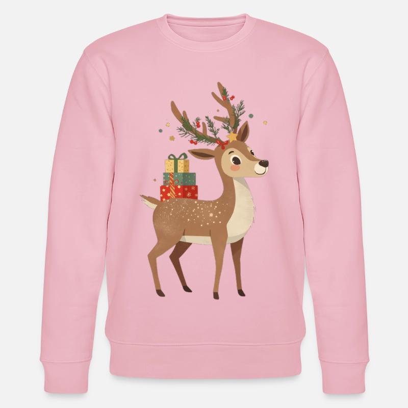 Renne de Noël avec cadeaux - Sweat bio CHANGER Stanley/Stella Unisexe - rose pâle