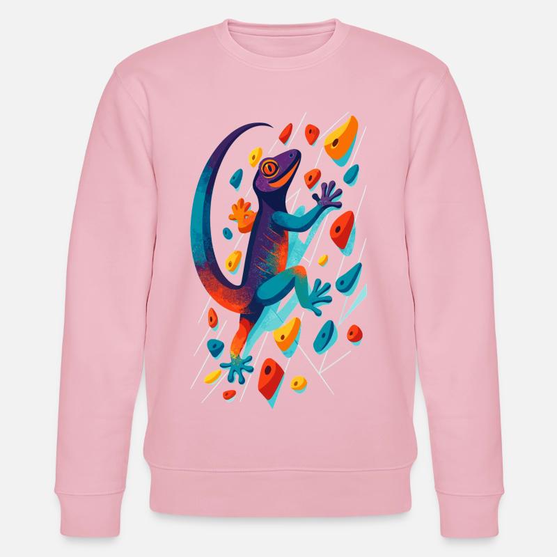 Bouldern Gecko Klettertier Klettern Echse Geschenk - Stanley/Stella Unisex Bio-Sweatshirt CHANGER  - Hellrosa