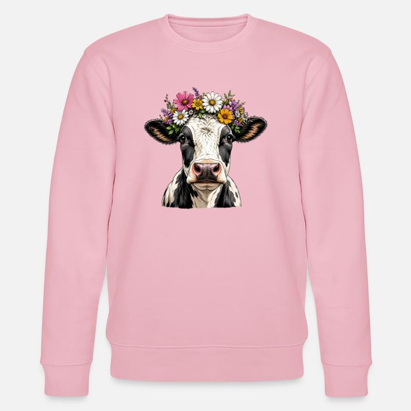 Kuh mit Blumenschmuck - Stanley/Stella Unisex Bio-Sweatshirt CHANGER  - Hellrosa