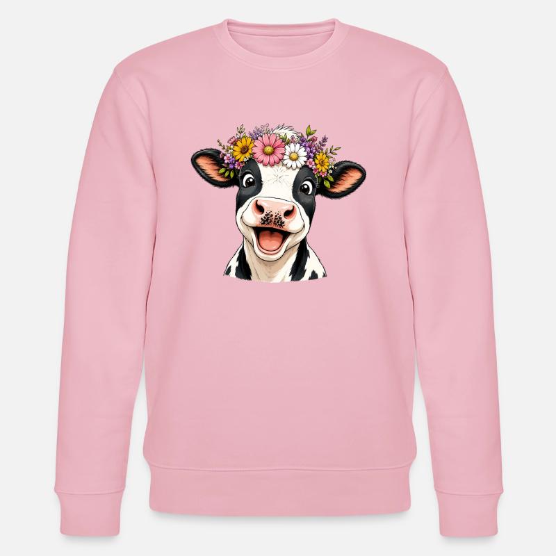 Kuh mit Blumenkranz - Stanley/Stella Unisex Bio-Sweatshirt CHANGER - Hellrosa
