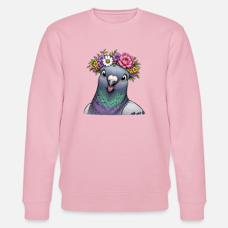 Taube mit Blumenschmuck  - Stanley/Stella Unisex Bio-Sweatshirt CHANGER  - Hellrosa