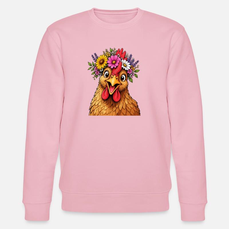 Huhn mit Blumenschmuck  - Stanley/Stella Unisex Bio-Sweatshirt CHANGER  - Hellrosa
