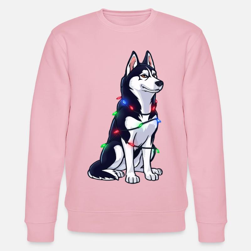 Husky Mit Weihnachtslichtern - Stanley/Stella Unisex Bio-Sweatshirt CHANGER  - Hellrosa