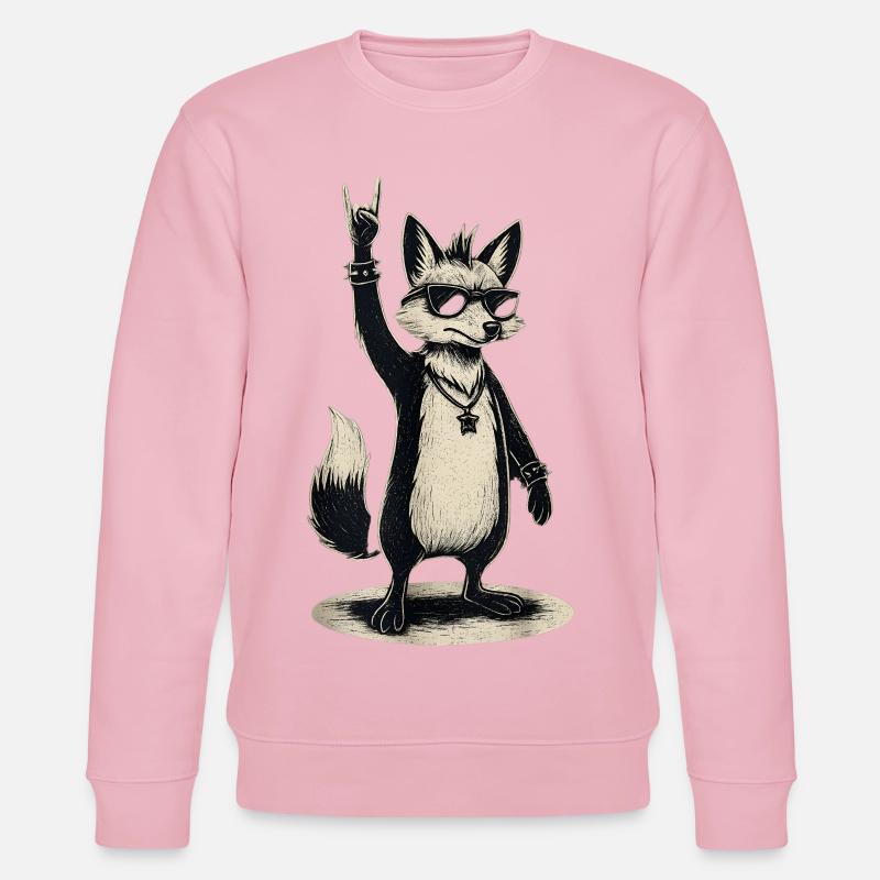 Rockender Fuchs mit Sonnenbrille Handzeichen - Stanley/Stella Unisex Bio-Sweatshirt CHANGER  - Hellrosa