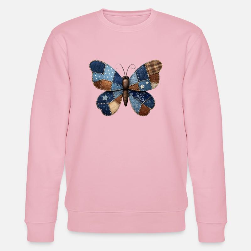 Patchwork Denim Butterfly - Stanley/Stella CHANGER Unisex Organic Sweatshirt - cotton pink
