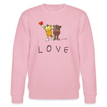Janosch LOVE Schriftzug Tiger Und Bär - Stanley/Stella Unisex Bio-Sweatshirt CHANGER  - Hellrosa - Vorne - Jaron (178cm) & Liana (172cm)