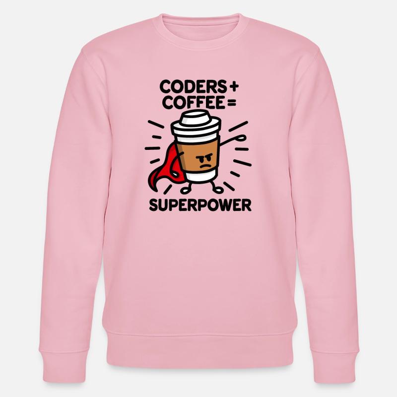 Coders + coffee = superpower (superhero) light - Stanley/Stella CHANGER Unisex Organic Sweatshirt - cotton pink