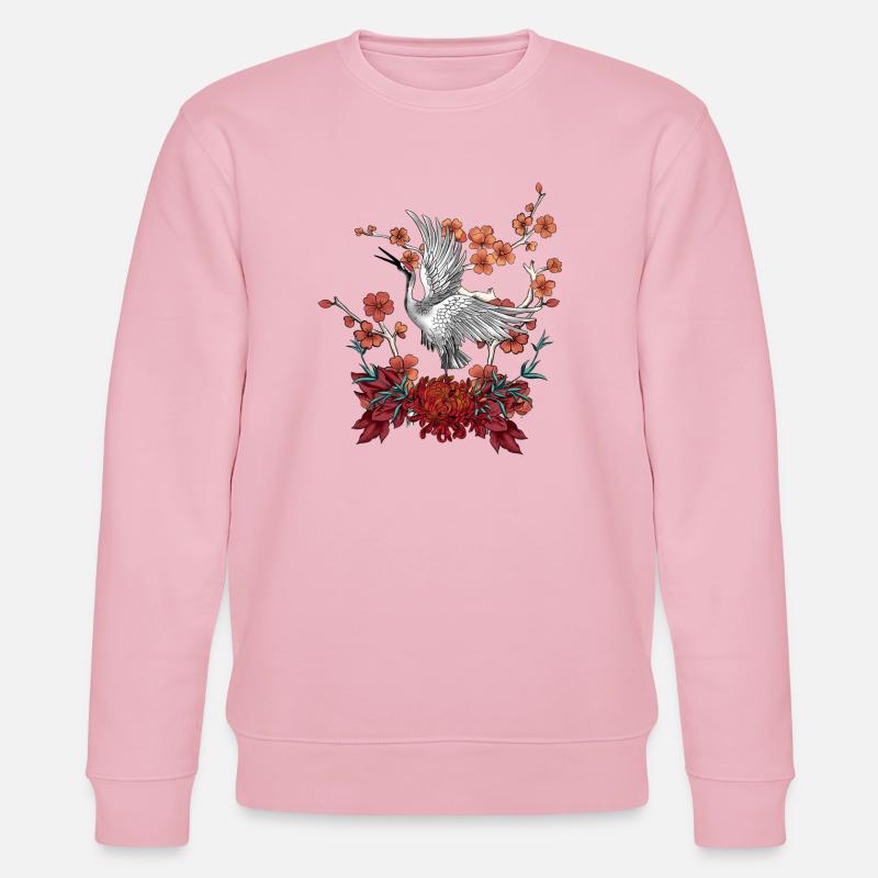 Belle grue avec des fleurs - Sweat bio CHANGER Stanley/Stella Unisexe - rose pâle