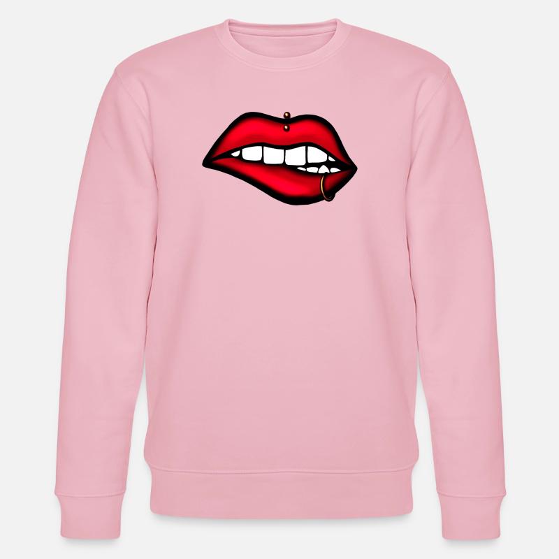 Lips with Piercing – Aesthetic Design - Stanley/Stella CHANGER Unisex Organic Sweatshirt - cotton pink