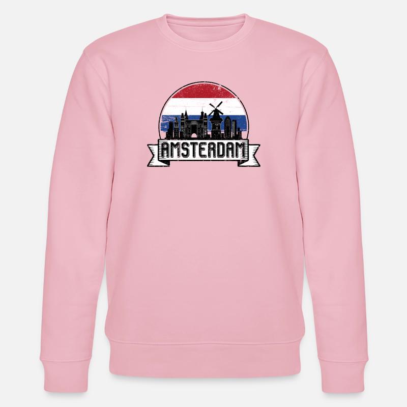 Badge rétro d’Amsterdam Skyline - Sweat bio CHANGER Stanley/Stella Unisexe - rose pâle