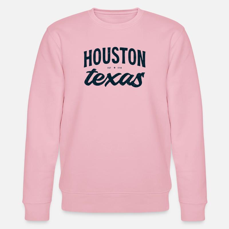 Houston Texas Script Emblem Tee - Stanley/Stella CHANGER Unisex Organic Sweatshirt - cotton pink