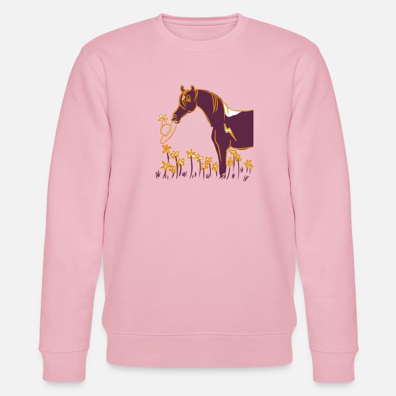 Lila Pferd mit Blumenring - Stanley/Stella Unisex Bio-Sweatshirt CHANGER  - Hellrosa