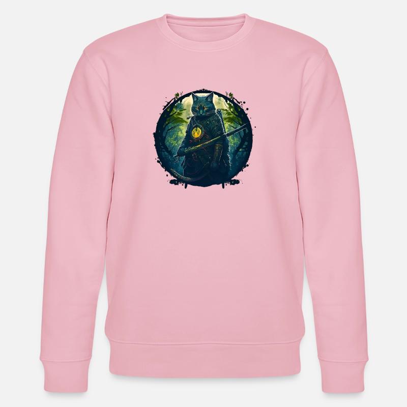 Katze als Samurai in Wald - Stanley/Stella Unisex Bio-Sweatshirt CHANGER  - Hellrosa