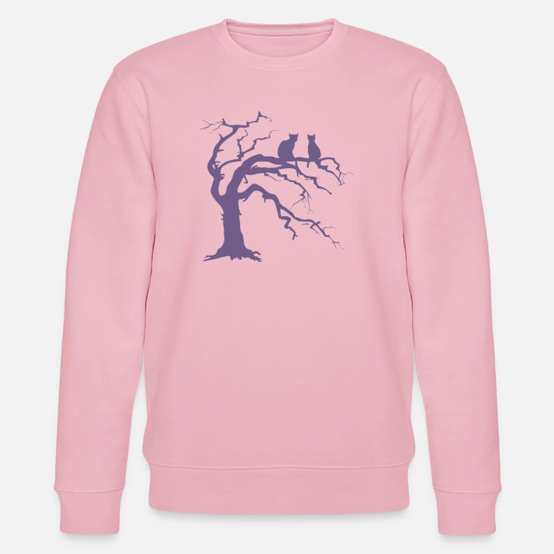 Dead tree with 2 cats silhouette - Stanley/Stella CHANGER Unisex Organic Sweatshirt - cotton pink