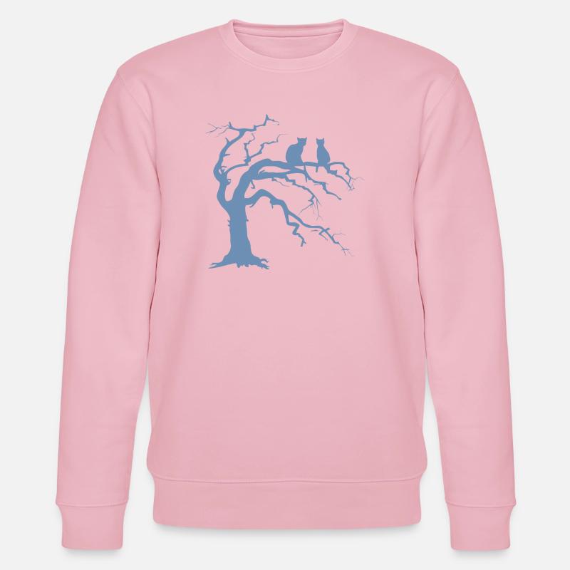 Dead tree with 2 cats silhouette - Stanley/Stella CHANGER Unisex Organic Sweatshirt - cotton pink
