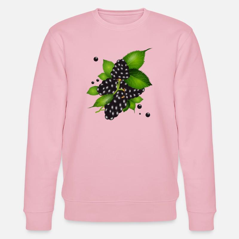 wunderschöne dunkelviolette Brombeeren mit Blätter - Stanley/Stella Unisex Bio-Sweatshirt CHANGER  - Hellrosa