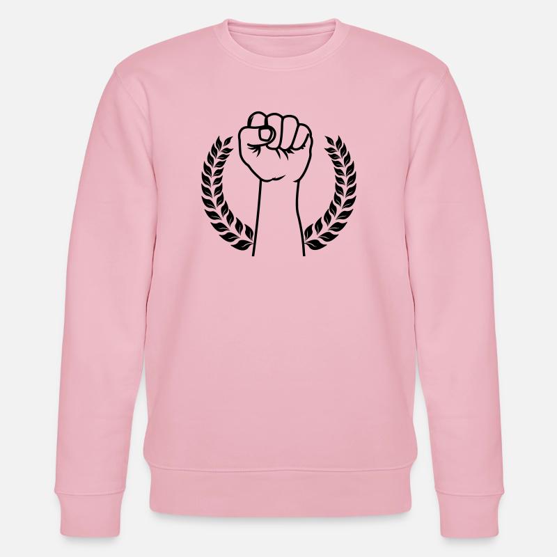 Fist held up in laurel wreath - Stanley/Stella CHANGER Unisex Organic Sweatshirt - cotton pink
