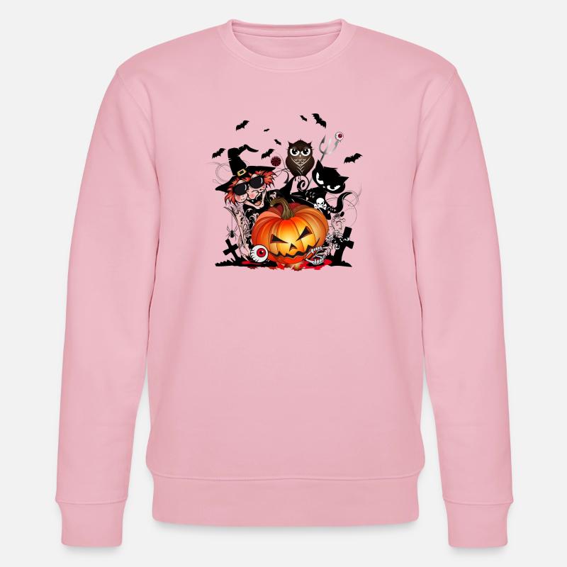 Halloween Kürbis mit Hexe,Katze,Fledermaus & Eule - Stanley/Stella Unisex Bio-Sweatshirt CHANGER  - Hellrosa