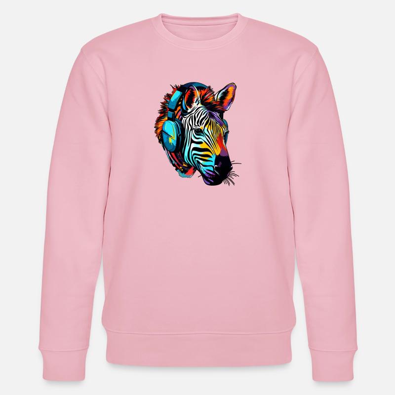 Zebra mit Kopfhörer Musik Zebrakopf - Stanley/Stella Unisex Bio-Sweatshirt CHANGER  - Hellrosa