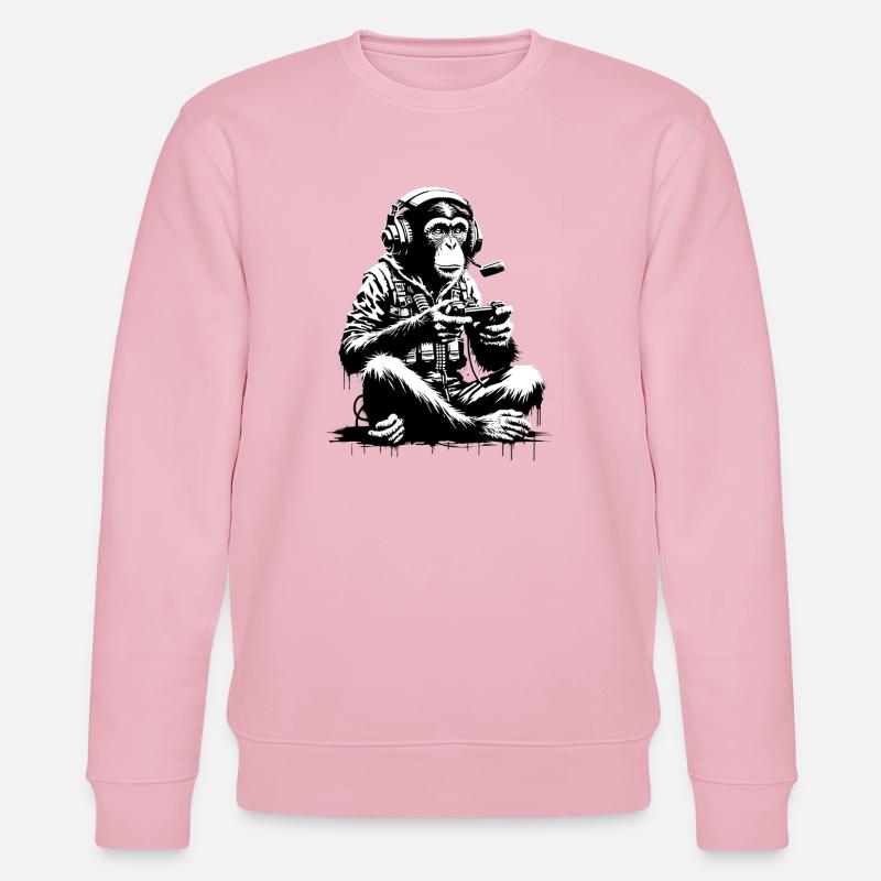Futuristischer Affe mit Gaming-Equipment - Stanley/Stella Unisex Bio-Sweatshirt CHANGER  - Hellrosa